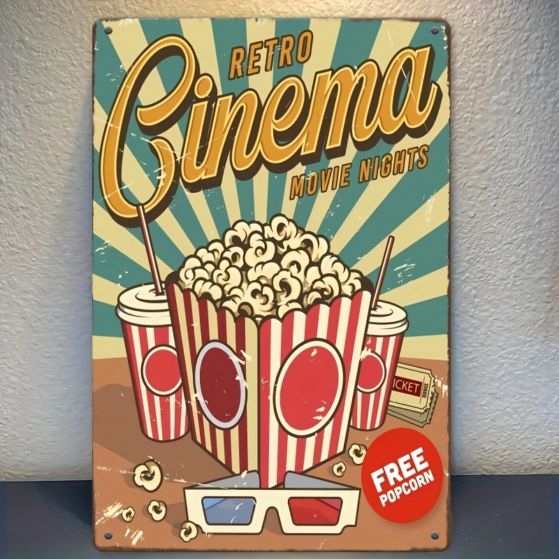 Home Cinema Night - ديكور غرفة، لافتة معدنية بتصميم سينمائي