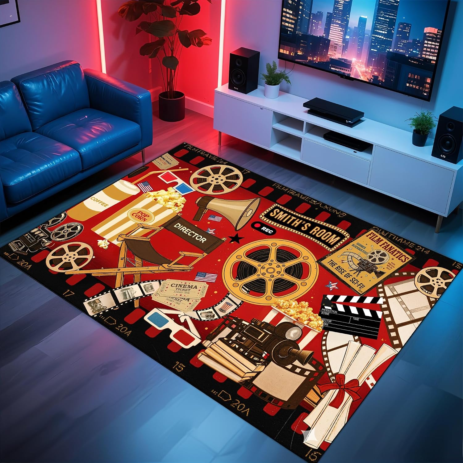 Home Cinema Night - سجادة مخصصة بتصميم السينما، بساط ناعم